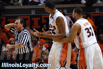 Shaun Pruitt picks up a questionable offensive foul.