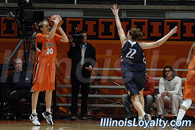 Lori Bjork connects on a record-setting three pointer.  With the three Bjork become the Illini's all-time career leader.