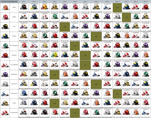 Big Ten 2011 helmet schedule grid
