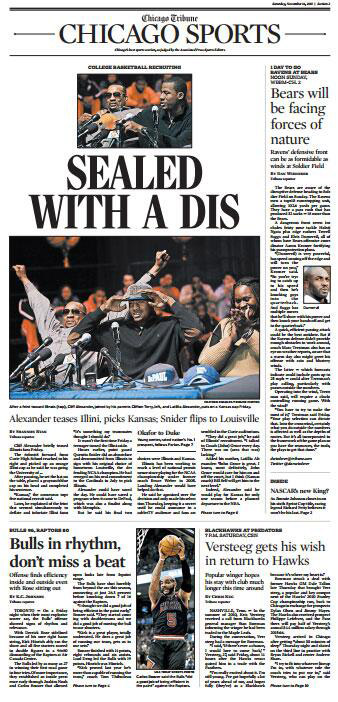 Chicago Tribune sports cover on Cliff Alexander: Sealed with a Dis