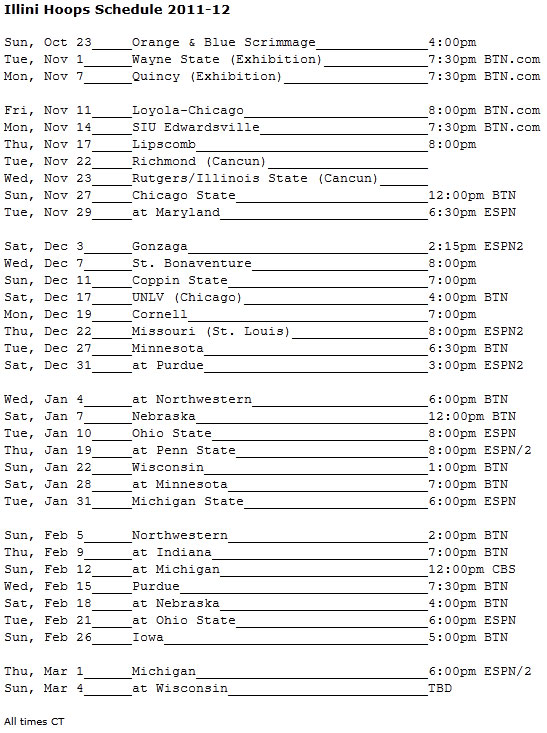 Illini Basketball Schedule 2011-12