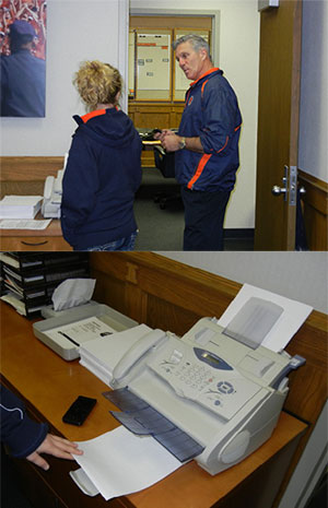 Ron Zook at the FAX machine