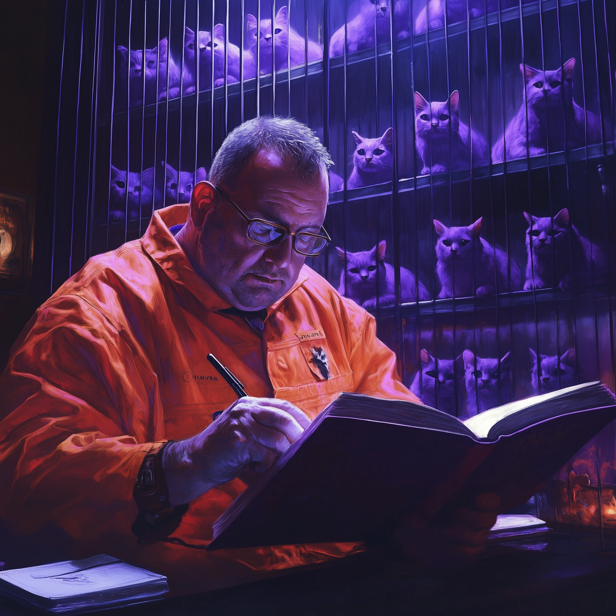 jiesong0_professor_writing_big_book_with_many_caged_purple_cats_218c469c-3f96-4a55-a871-0c9747...png