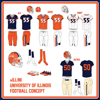 Illini football uniforms and helmets design mock-up